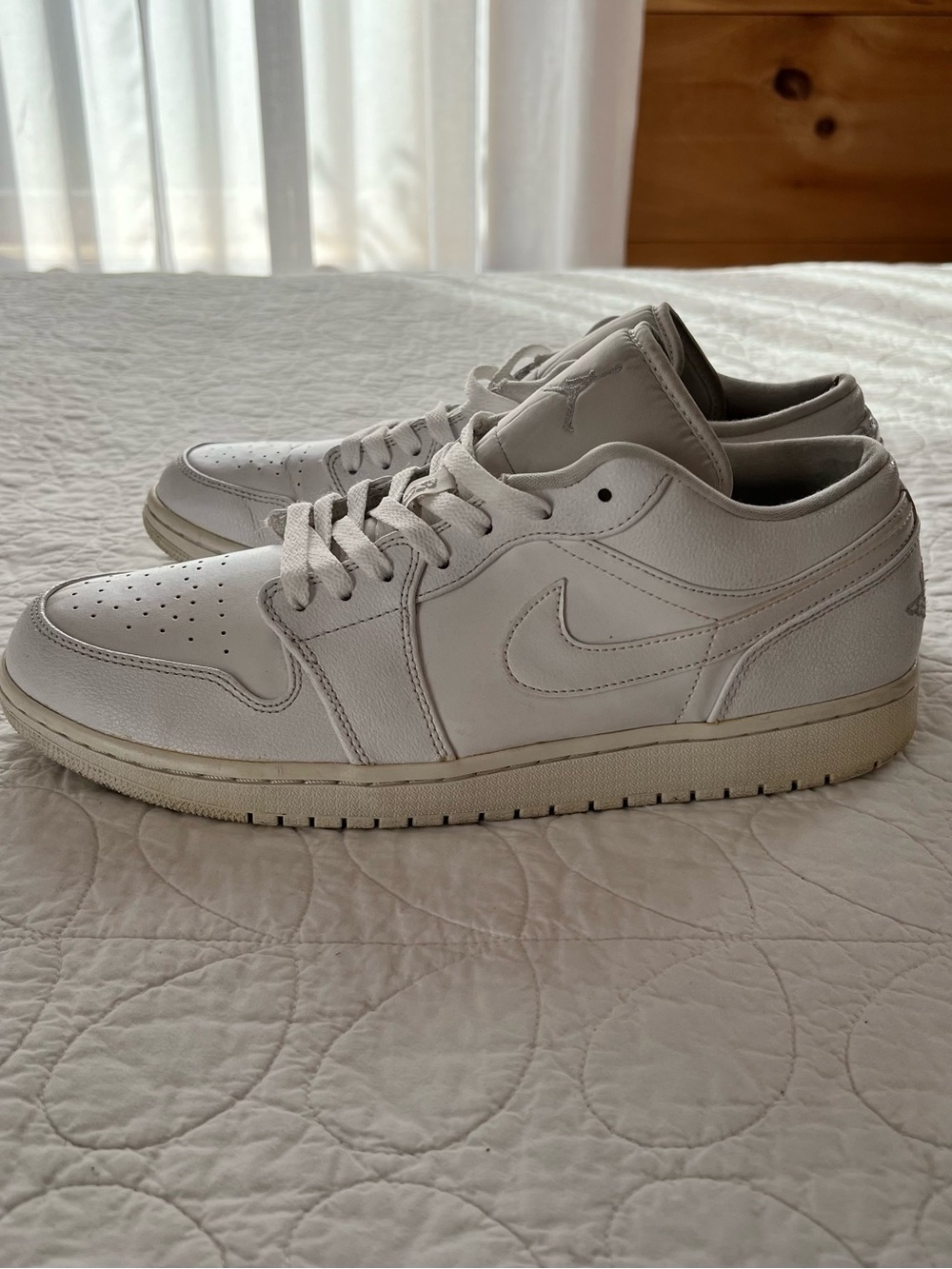 Nike Air Jordan 1 Low Triple-White Sneakers Men’s 13 Classic Minimalist Sleek